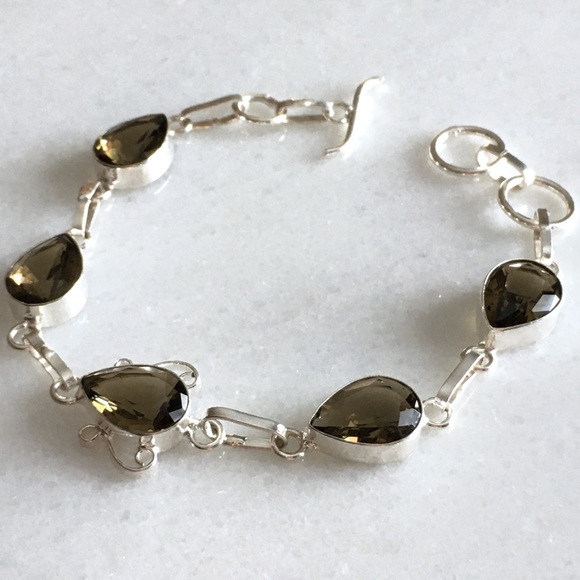 New Sim Smokey Quartz Crystal Silver Overlay Bracelet Toggles 7.5 , 8 - Picture 1 of 8